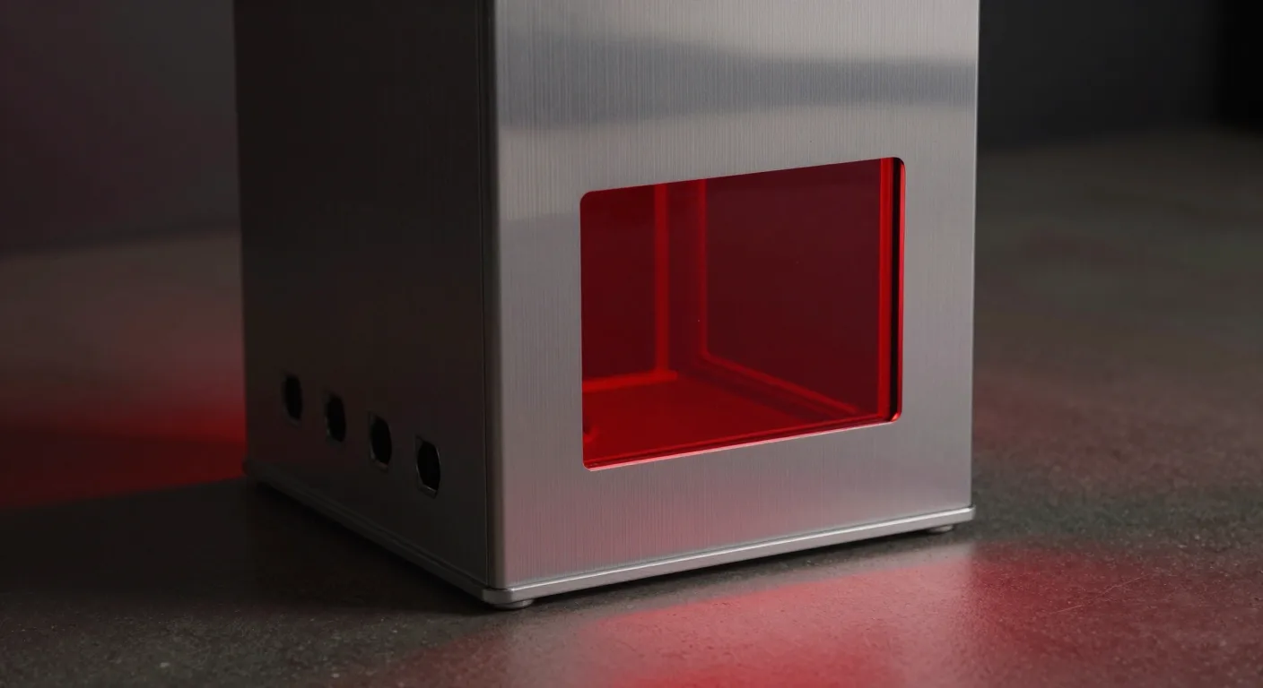 Close detail of a single empty network port in a brushed metal panel.